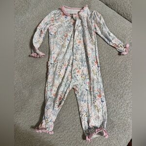 Magnetic Me Floral Ruffle Baby One-Piece Pajamas - Pink Trim 3-6 months